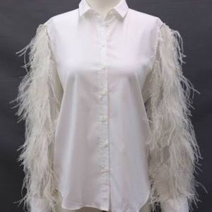 Carolina Herrera champagne ostrich feather blouse